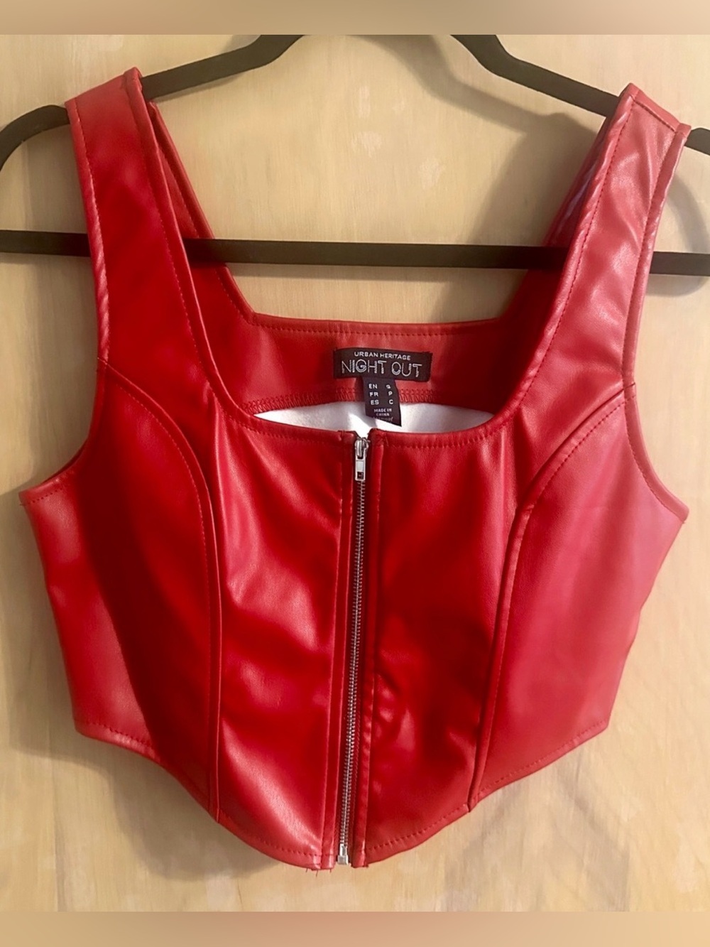 Red Faux Leather Zip Crop Top